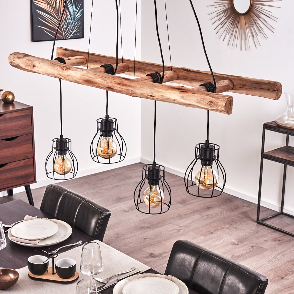 Industrial Farmhouse Wood & Wire Cage Cluster Pendant Light for Dining Room Living Room - Parrot Uncle UK