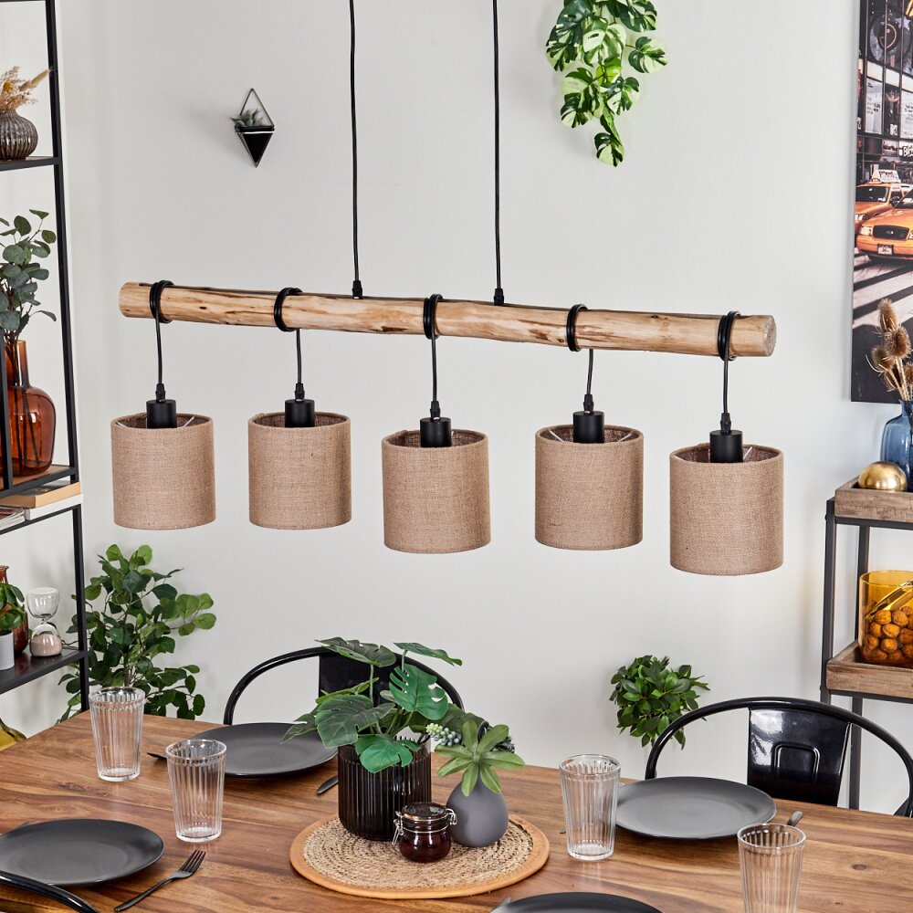 Scandinavian Rustic Wood and Geometric Wire Cage Linear Pendant Light for Kitchen Dining Room - Parrot Uncle UK