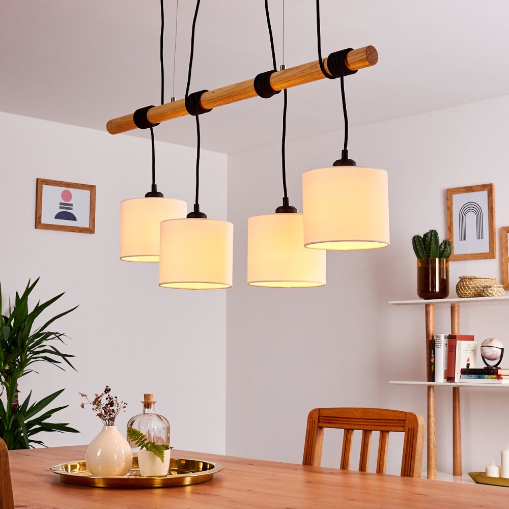 Scandinavian Minimalist Wood and Linen Drum Shade Cluster Pendant Light for Kitchen Dining Room - Parrot Uncle UK