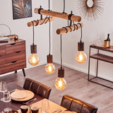 Industrial Vintage Double Wood Beam & Edison Cluster Pendant Light for Dining Room Living Room - Parrot Uncle UK