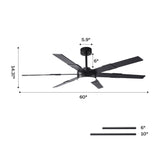 60 Inch Industrial Double-sided Blades LED Ceiling Fan with APP & Remote Control - Parrot Uncle UK