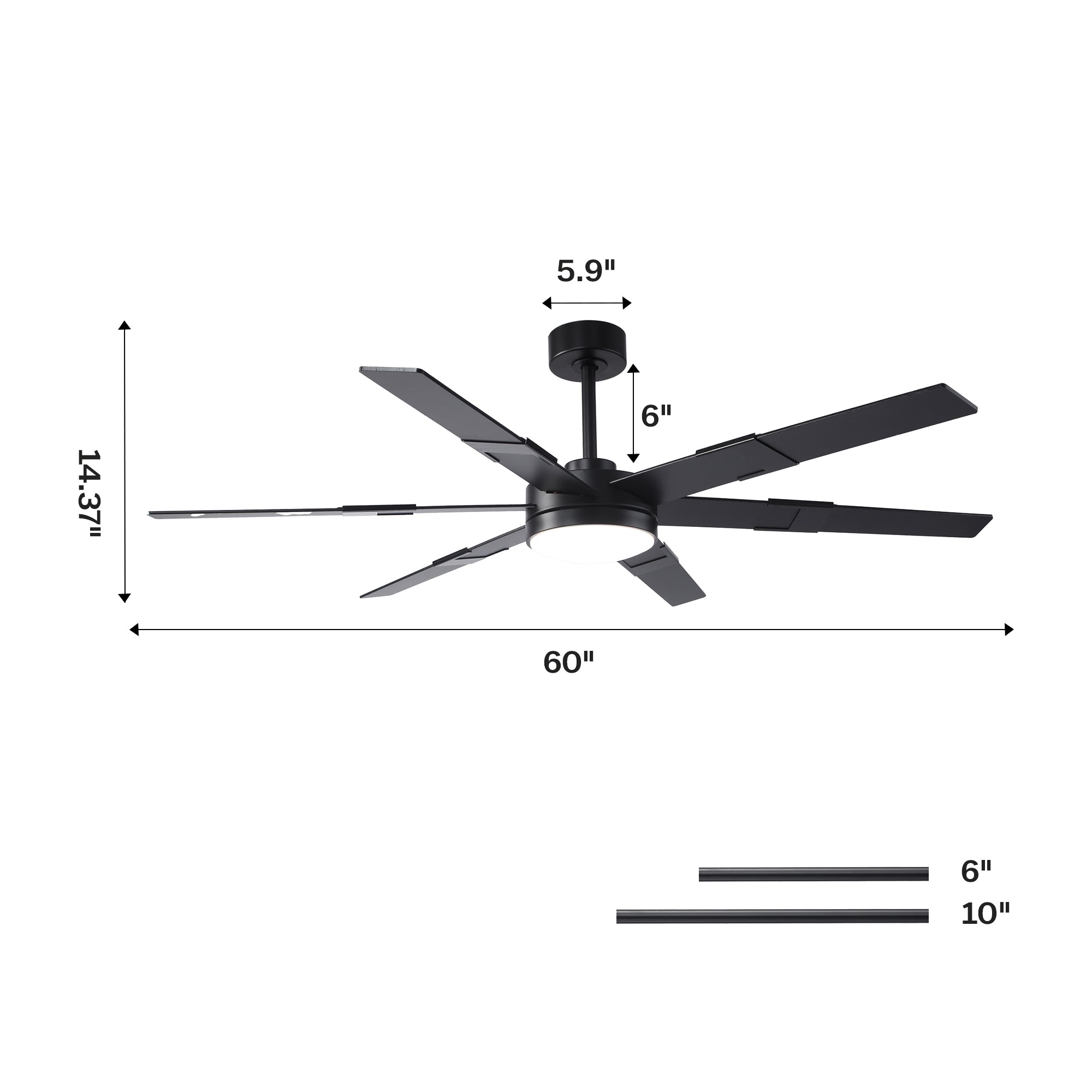 60 Inch Industrial Double-sided Blades LED Ceiling Fan with APP & Remote Control - Parrot Uncle UK