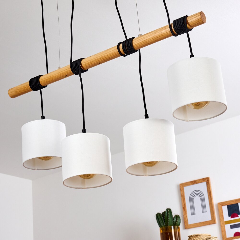 Scandinavian Minimalist Wood and Linen Drum Shade Cluster Pendant Light for Kitchen Dining Room - Parrot Uncle UK