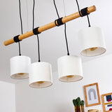 Scandinavian Minimalist Wood and Linen Drum Shade Cluster Pendant Light for Kitchen Dining Room - Parrot Uncle UK