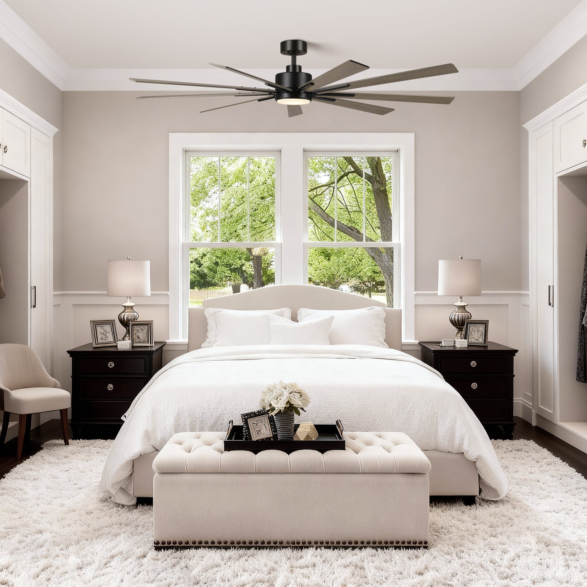 183 cm (72") Aries Black Downrod Mount LED Windmill Ceiling Fan with Remote Control