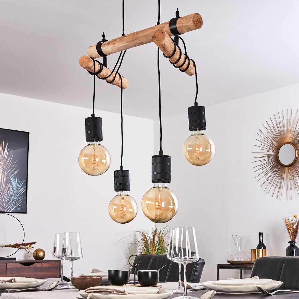 Industrial Vintage Double Wood Beam & Edison Cluster Pendant Light for Dining Room Living Room - Parrot Uncle UK