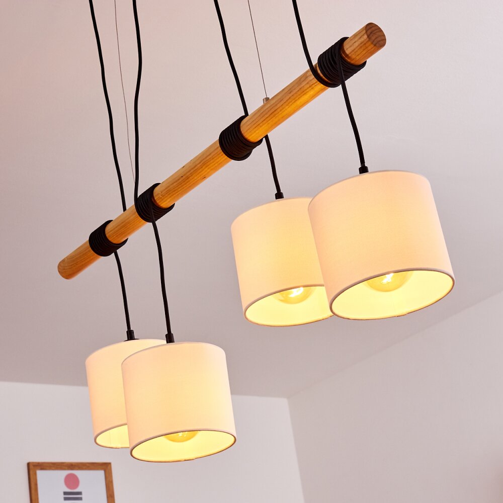Scandinavian Minimalist Wood and Linen Drum Shade Cluster Pendant Light for Kitchen Dining Room - Parrot Uncle UK