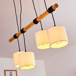 Scandinavian Minimalist Wood and Linen Drum Shade Cluster Pendant Light for Kitchen Dining Room - Parrot Uncle UK