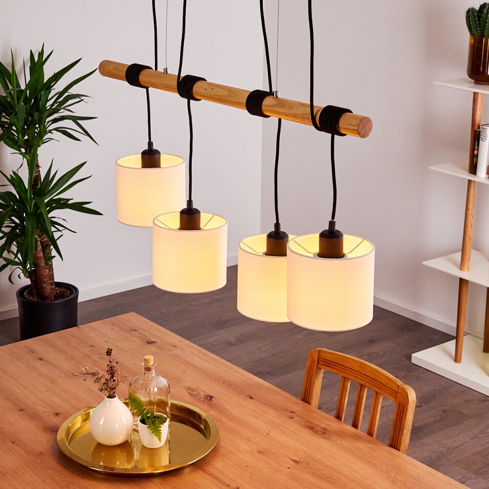 Scandinavian Minimalist Wood and Linen Drum Shade Cluster Pendant Light for Kitchen Dining Room - Parrot Uncle UK