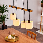 Scandinavian Minimalist Wood and Linen Drum Shade Cluster Pendant Light for Kitchen Dining Room - Parrot Uncle UK