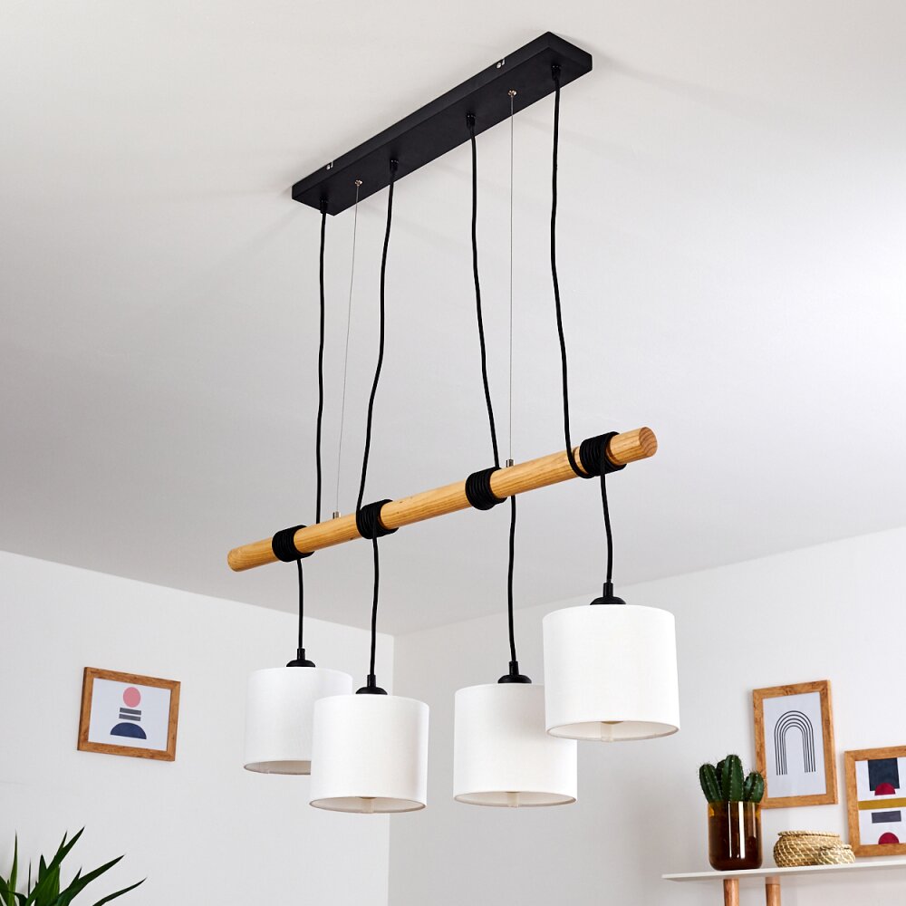 Scandinavian Minimalist Wood and Linen Drum Shade Cluster Pendant Light for Kitchen Dining Room - Parrot Uncle UK