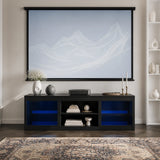 168cm/66" Black LED TV Stand with Electric Fire Fits Up to 75" TVs with LED Shelf Lighting