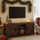 147cm/58" Brown TV Stand with Closed Storage, Storage Cabinet with Adjustable Shelves, Fits Up to 65" TVs