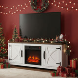 147cm/58" Recessed Electric Fireplace TV Stand with Closed Storage, Storage Cabinet with Adjustable Shelves, Fits Up to 65" TVs