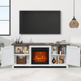 147cm Recessed Electric Fireplace TV Stand with Closed Storage, Storage Cabinet with Adjustable Shelves, Fits Up to 65" TVs