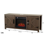 147cm Brown TV Stand with Electric Fire, TV Stand with Barn Door, Storage Cabinet with Adjustable Shelves, Fits Up to 65" TVs
