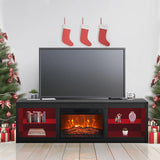 168cm Black LED TV Stand with Electric Fire Fits Up to 75" TVs with LED Shelf Lighting