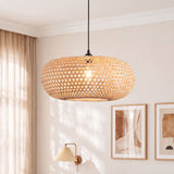 Modern Sleek Oval Bamboo Pendant Light 55 cm Diameter