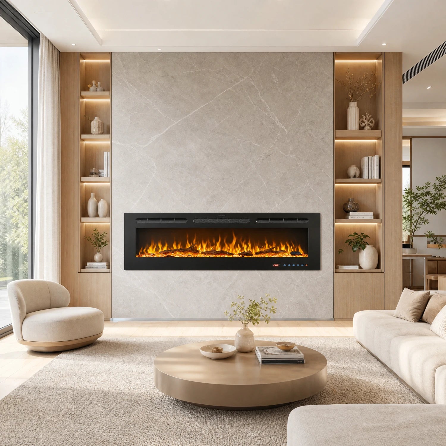 1524mm 60" EF60R Built-In Electric Fire Hole in the Wall Electric Fire with 13 Flame Colors
