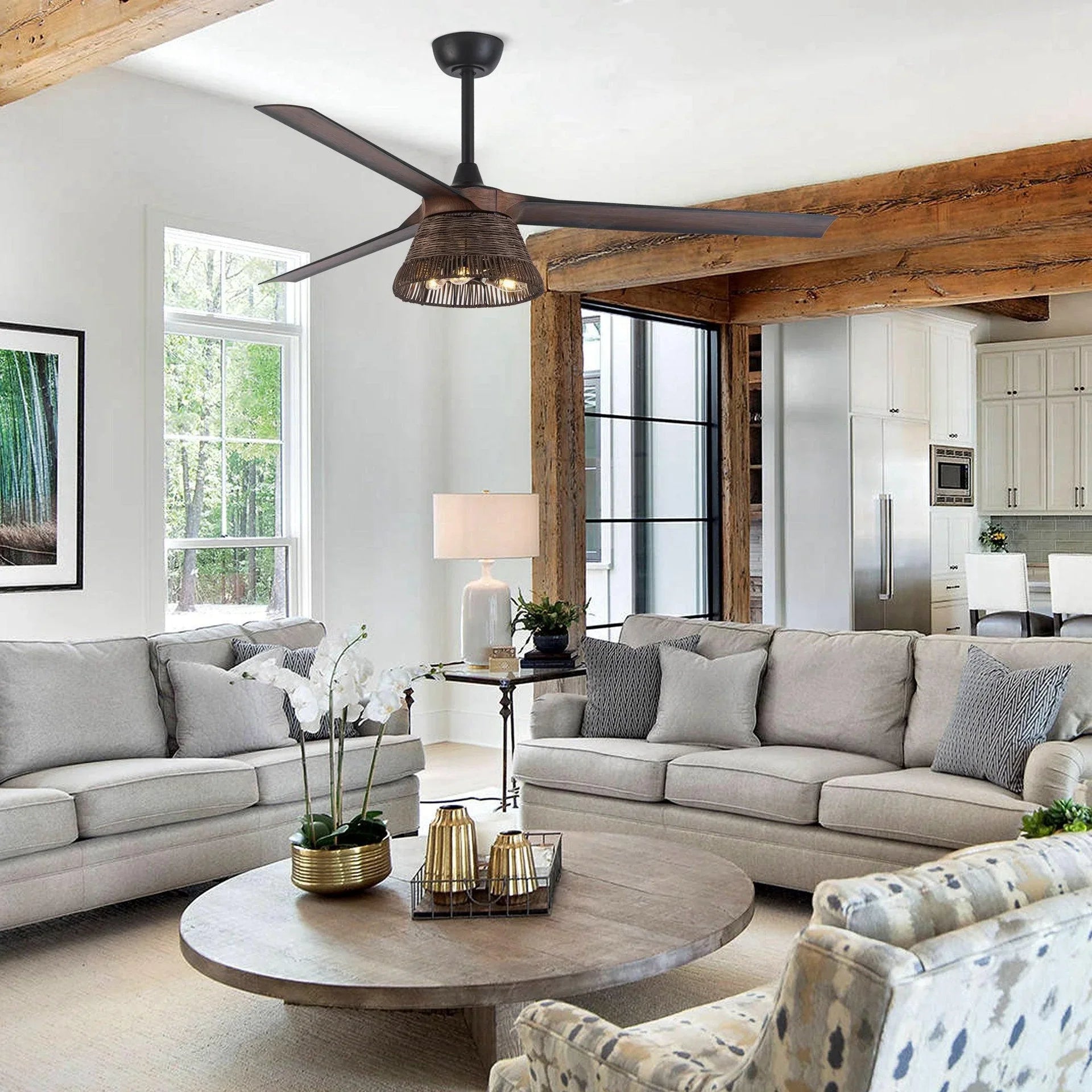 152cm (60") Farmhouse Downrod Mount Reversible Ceiling Fan with Lighting and Remote Control