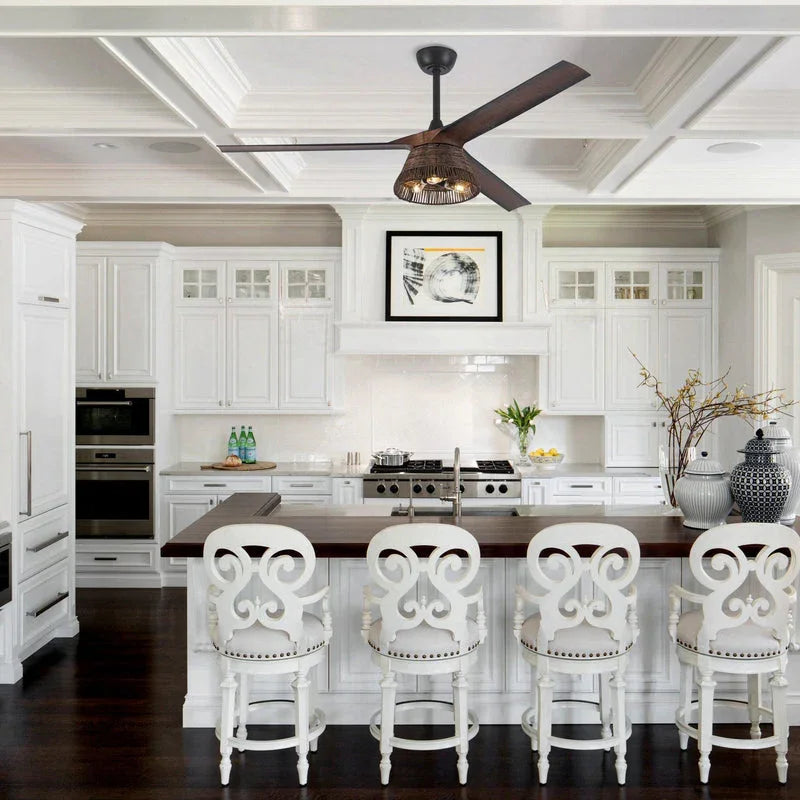 152cm (60") Farmhouse Downrod Mount Reversible Ceiling Fan with Lighting and Remote Control