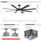 60" Industrial DC Motor Downrod Mount Ceiling Fan with Lighting and Remote Control