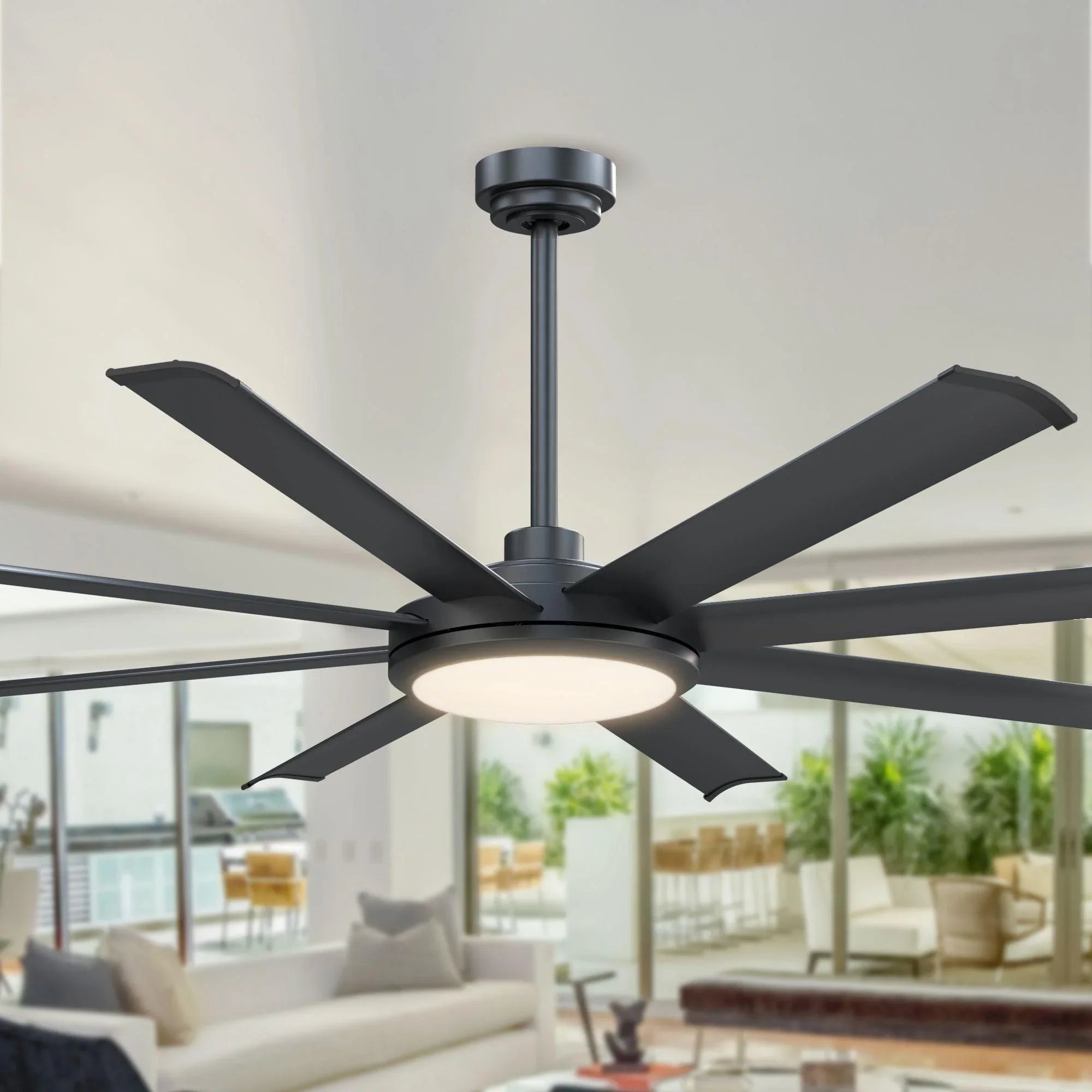 152cm (60") Industrial DC Motor Downrod Mount Ceiling Fan with Lighting and Remote Control