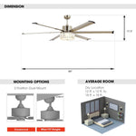 65" Modern Brushed Nickel DC Motor Downrod Mount Reversible Ceiling Fan with Lighting and Remote Control - Parrot Uncle UK