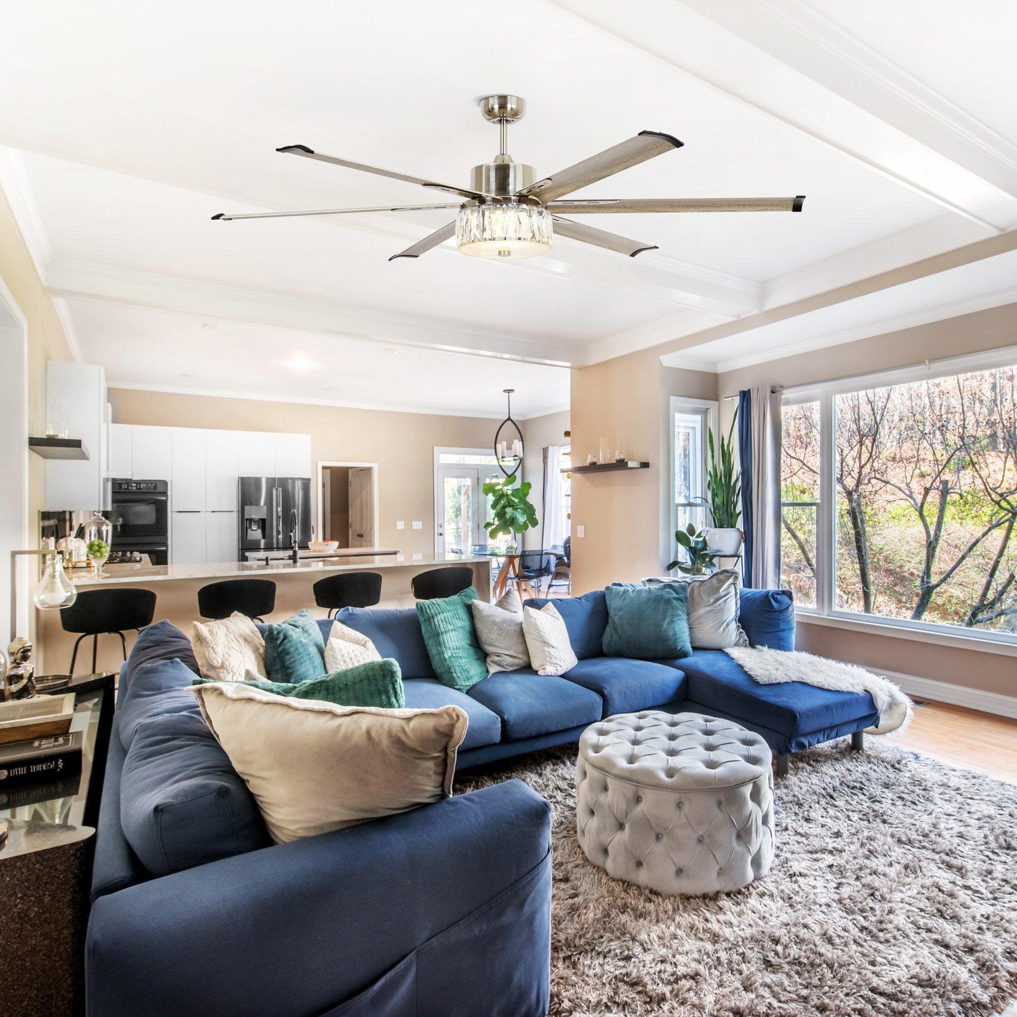 165cm (65") Modern Brushed Nickel DC Motor Downrod Mount Reversible Ceiling Fan with Lighting and Remote Control