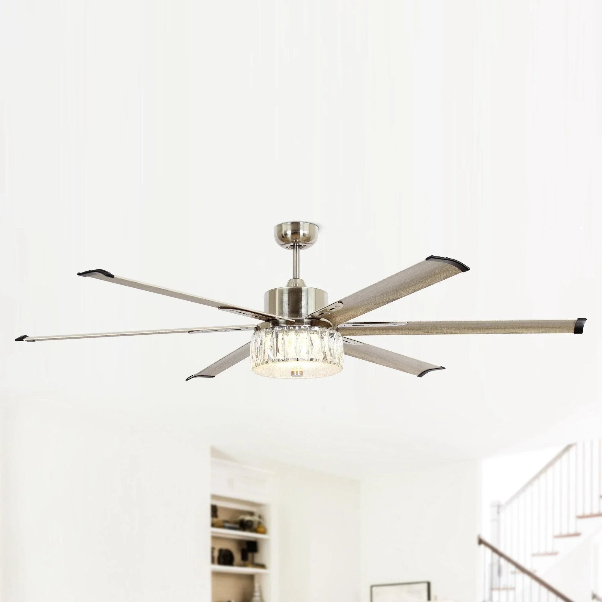 165cm (65") Modern Brushed Nickel DC Motor Downrod Mount Reversible Ceiling Fan with Lighting and Remote Control