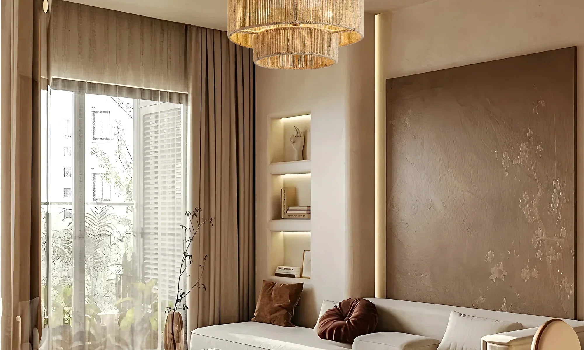 3-Light Traditional Farmhouse Wabi-Sabi Rope Light Flush Mount Light - Parrot Uncle UK