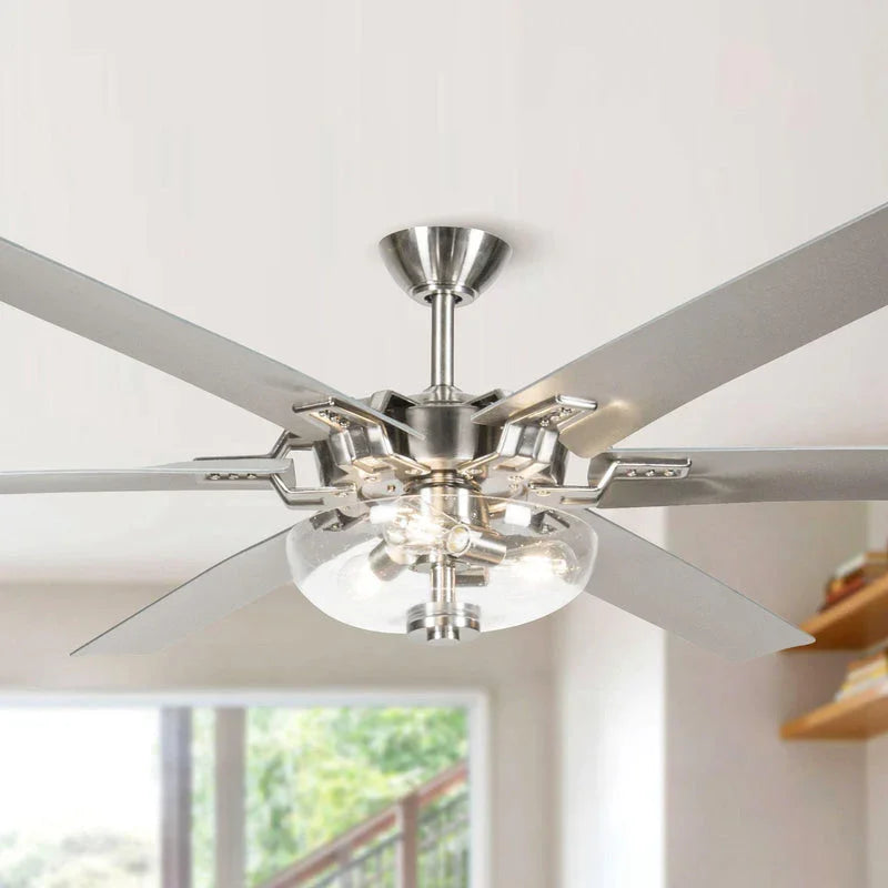 70" Modern Brushed Nickel DC Motor Downrod Mount Ceiling Fan with Lighting and Remote Control - Parrot Uncle UK