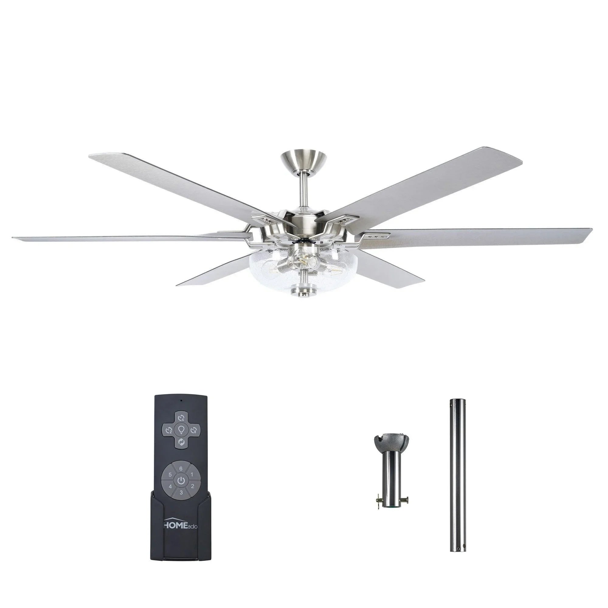 70" Modern Brushed Nickel DC Motor Downrod Mount Ceiling Fan with Lighting and Remote Control - Parrot Uncle UK