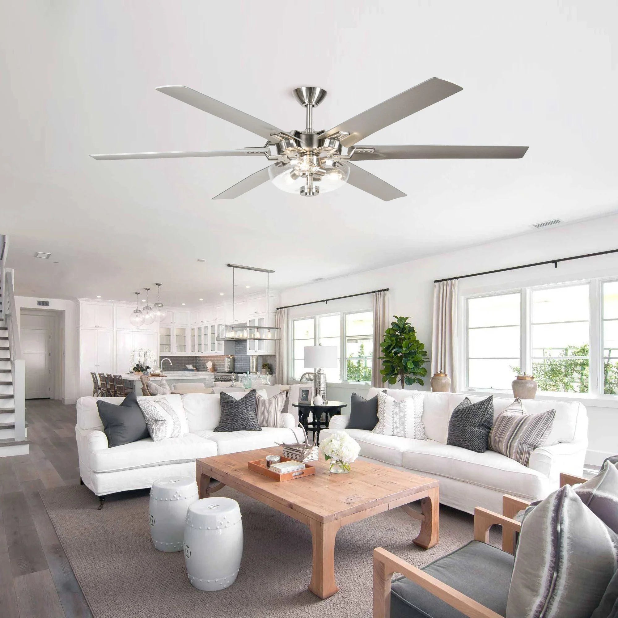 70" Modern Brushed Nickel DC Motor Downrod Mount Ceiling Fan with Lighting and Remote Control - Parrot Uncle UK