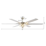 70" Modern Brushed Nickel DC Motor Downrod Mount Ceiling Fan with Lighting and Remote Control - Parrot Uncle UK