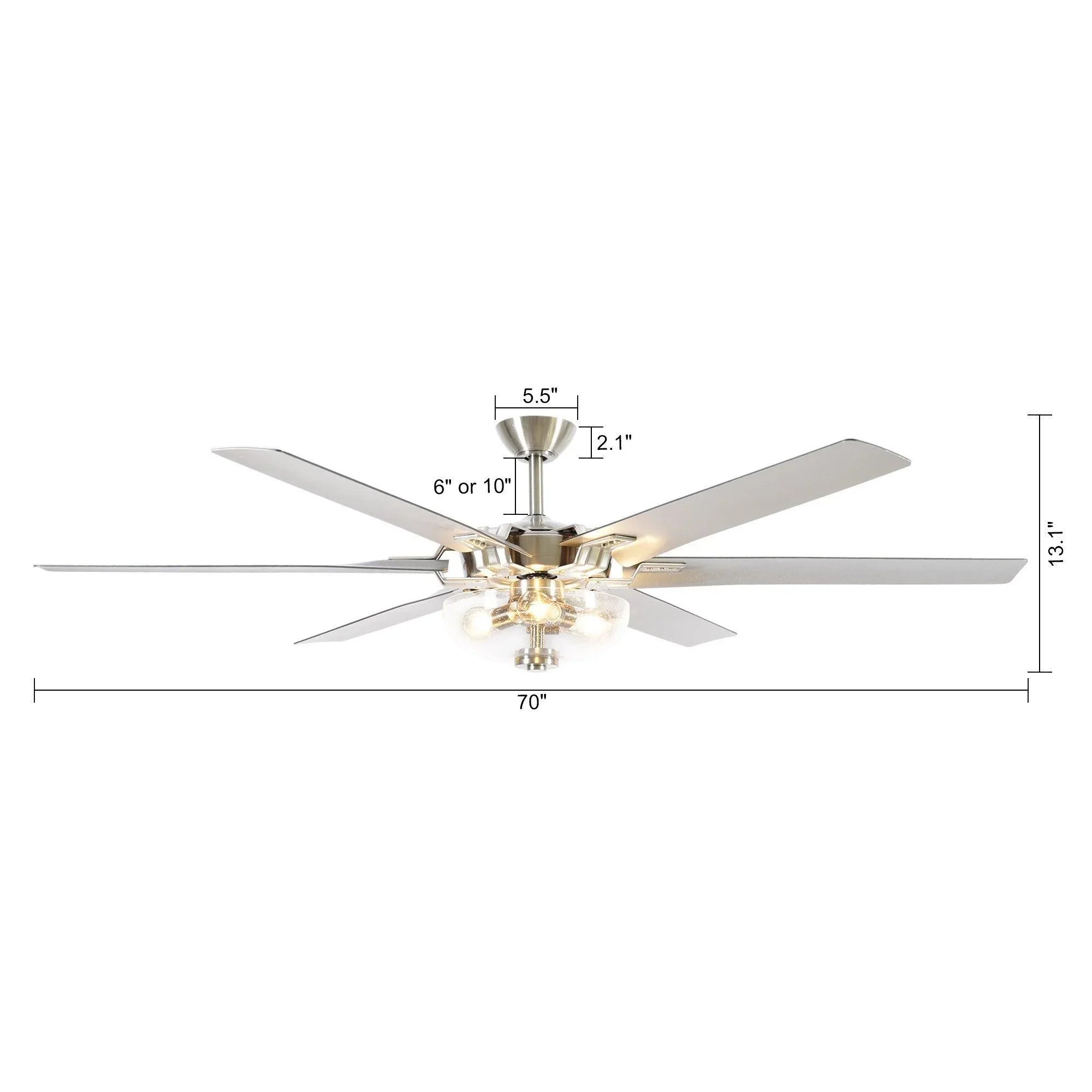 70" Modern Brushed Nickel DC Motor Downrod Mount Ceiling Fan with Lighting and Remote Control - Parrot Uncle UK