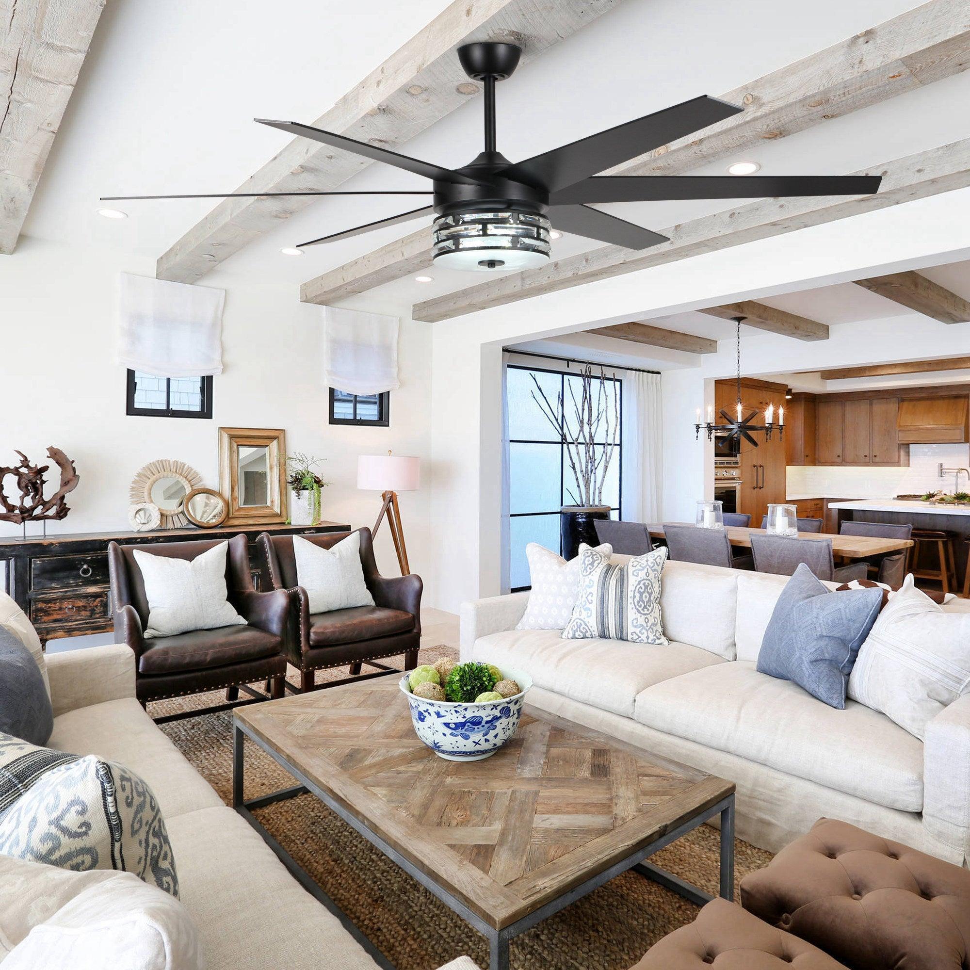 178cm（70"） Modern DC Motor Downrod Mount Reversible Ceiling Fan with Lighting and Remote Control