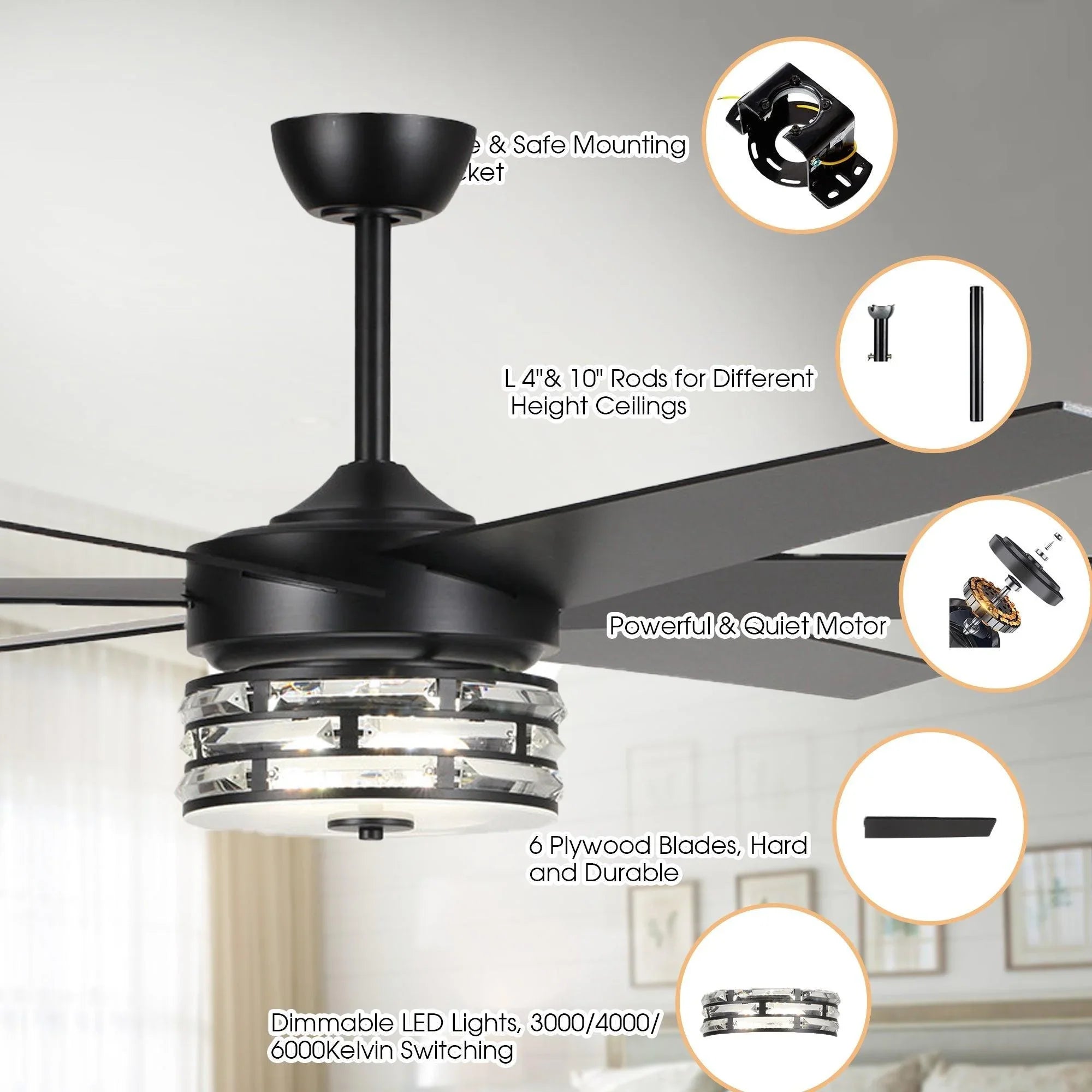70" Modern DC Motor Downrod Mount Reversible Ceiling Fan with Lighting and Remote Control - Parrot Uncle UK