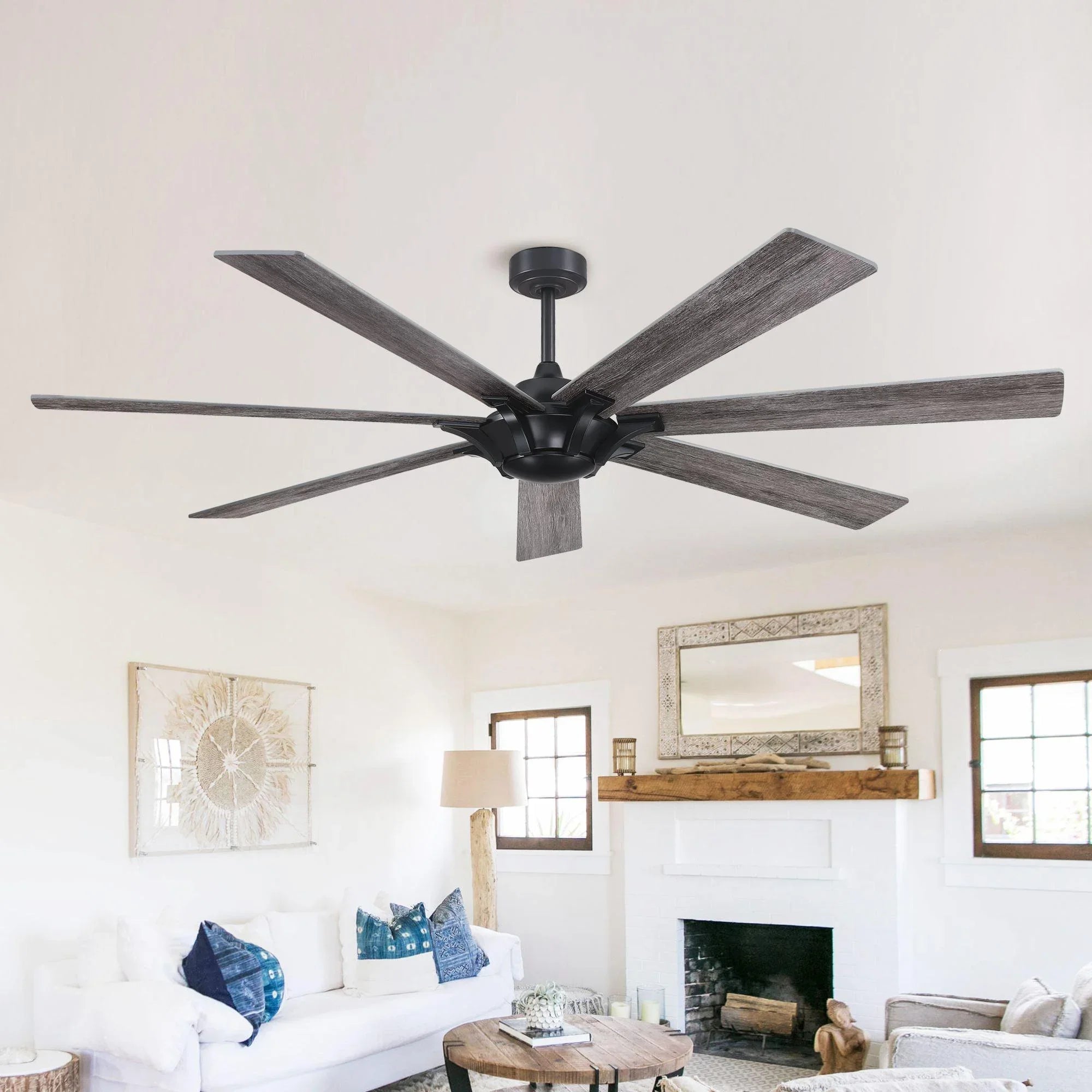 189cm (72") Farmhouse DC Motor Brushed Nickel Downrod Mount Reversible Ceiling Fan with Remote Control