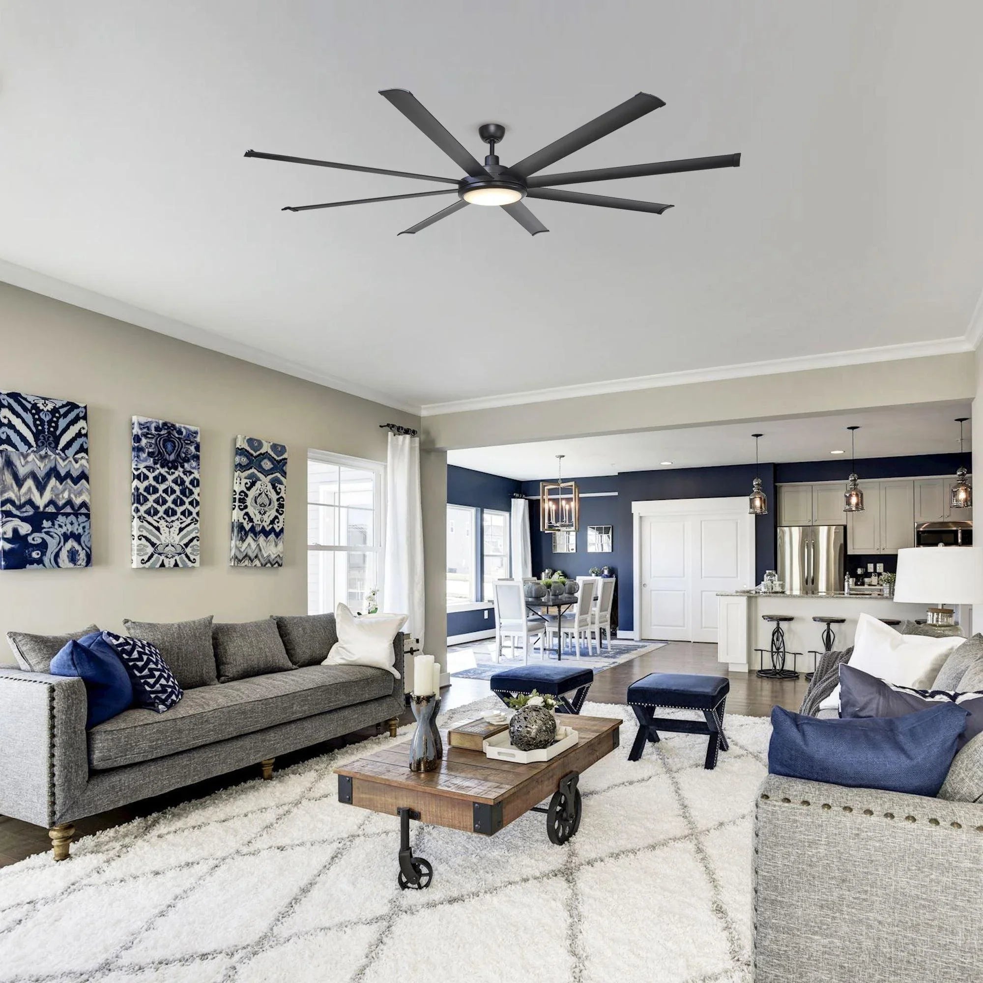 191cm(75”) Industrial DC Motor Downrod Mount Reversible Ceiling Fan with Lighting and Remote Control