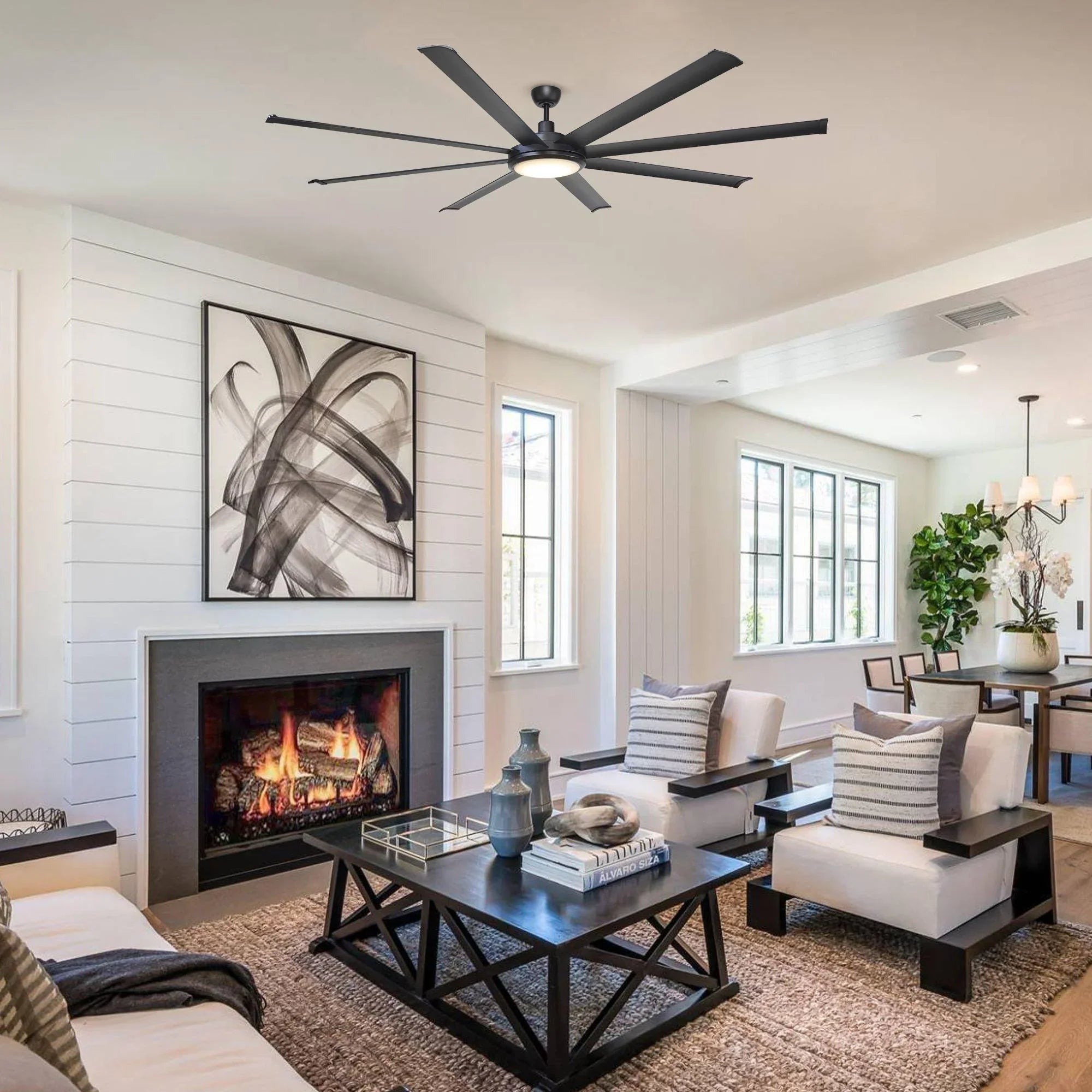191cm(75”) Industrial DC Motor Downrod Mount Reversible Ceiling Fan with Lighting and Remote Control