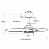 MAXI White Ceiling Fan Ø132 cm Silent with LED Light DC 40W