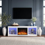 Aruna 168cm/66" White LED TV Stand with Electric Fire Fits Up to 75" TVs with LED Shelf Lighting