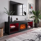 Aruna 168cm/66" Black LED TV Stand with Electric Fire Fits Up to 75" TVs with LED Shelf Lighting