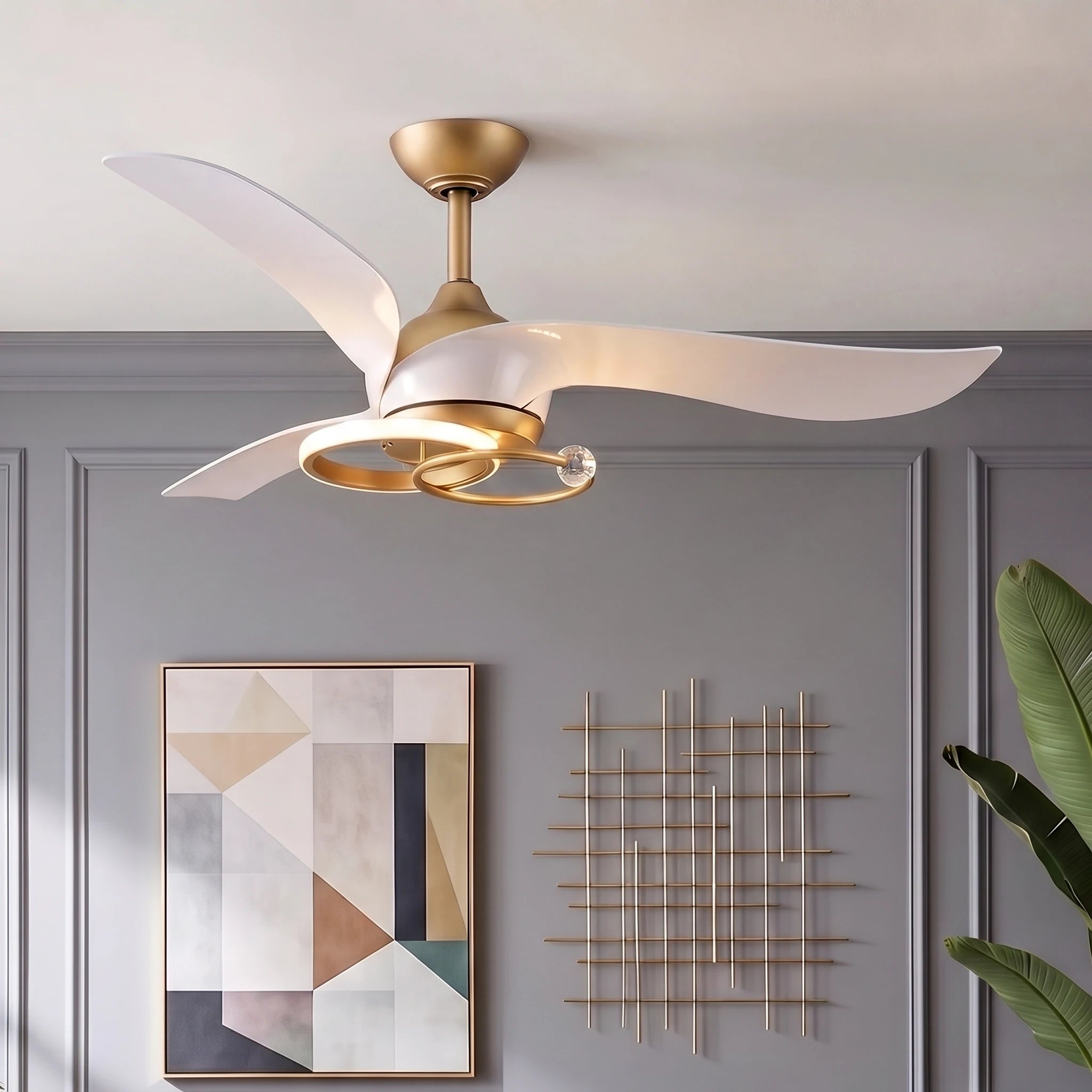 Aurea Vintage Gold Quiet Ceiling Fan 132cm (52") with LED Light