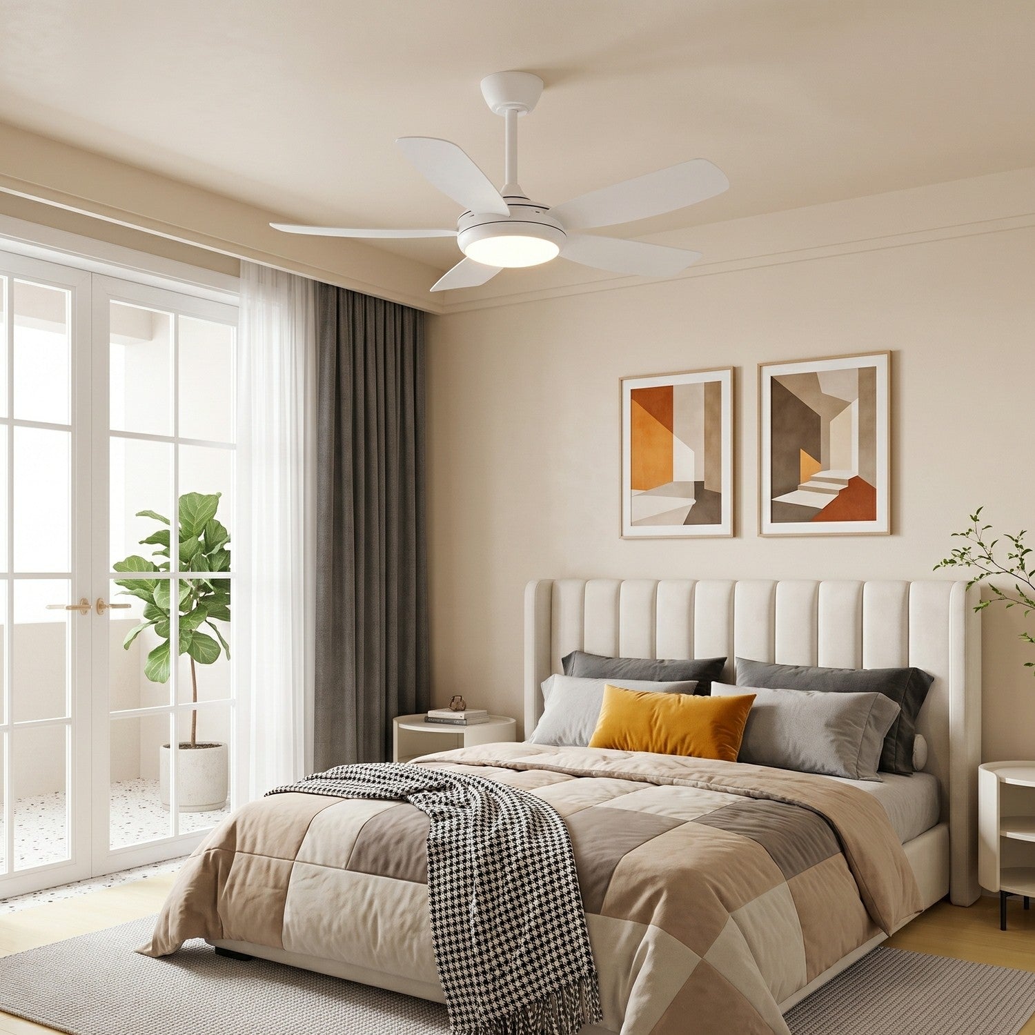 Ella Quiet Ceiling Fan White 106cm (42”) with 5 Blades and LED Light