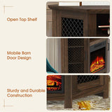 114cm Corner TV Stand with Electric Fire Console Table with 2 Metal Mesh Doors