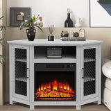 114cm Corner TV Stand with Electric Fire Console Table with 2 Metal Mesh Doors