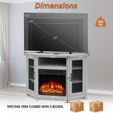 114cm Corner TV Stand with Electric Fire Console Table with 2 Metal Mesh Doors