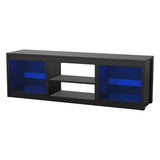 168cm/66" Black LED TV Stand with Electric Fire Fits Up to 75" TVs with LED Shelf Lighting